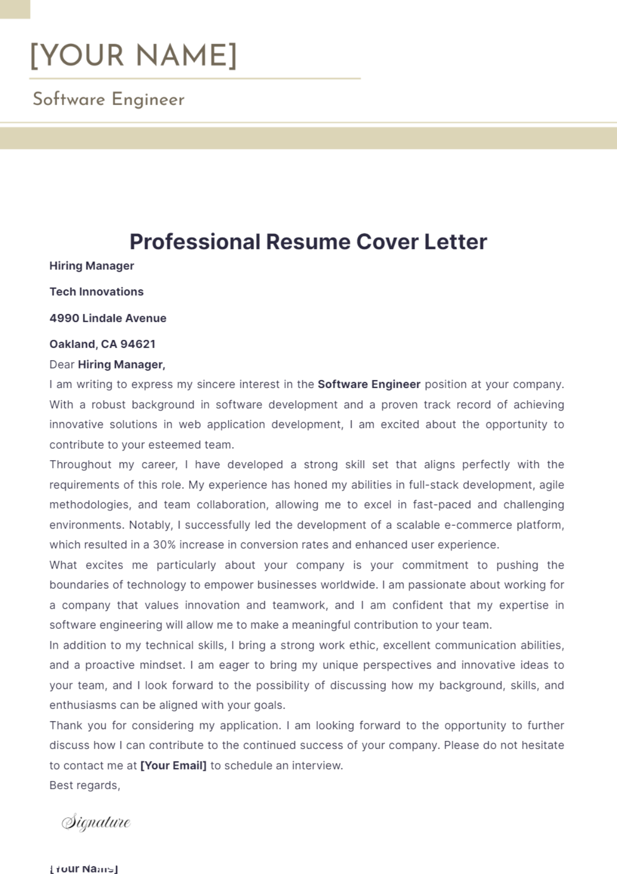 Professional Resume Cover Letter - Edit Online & Download