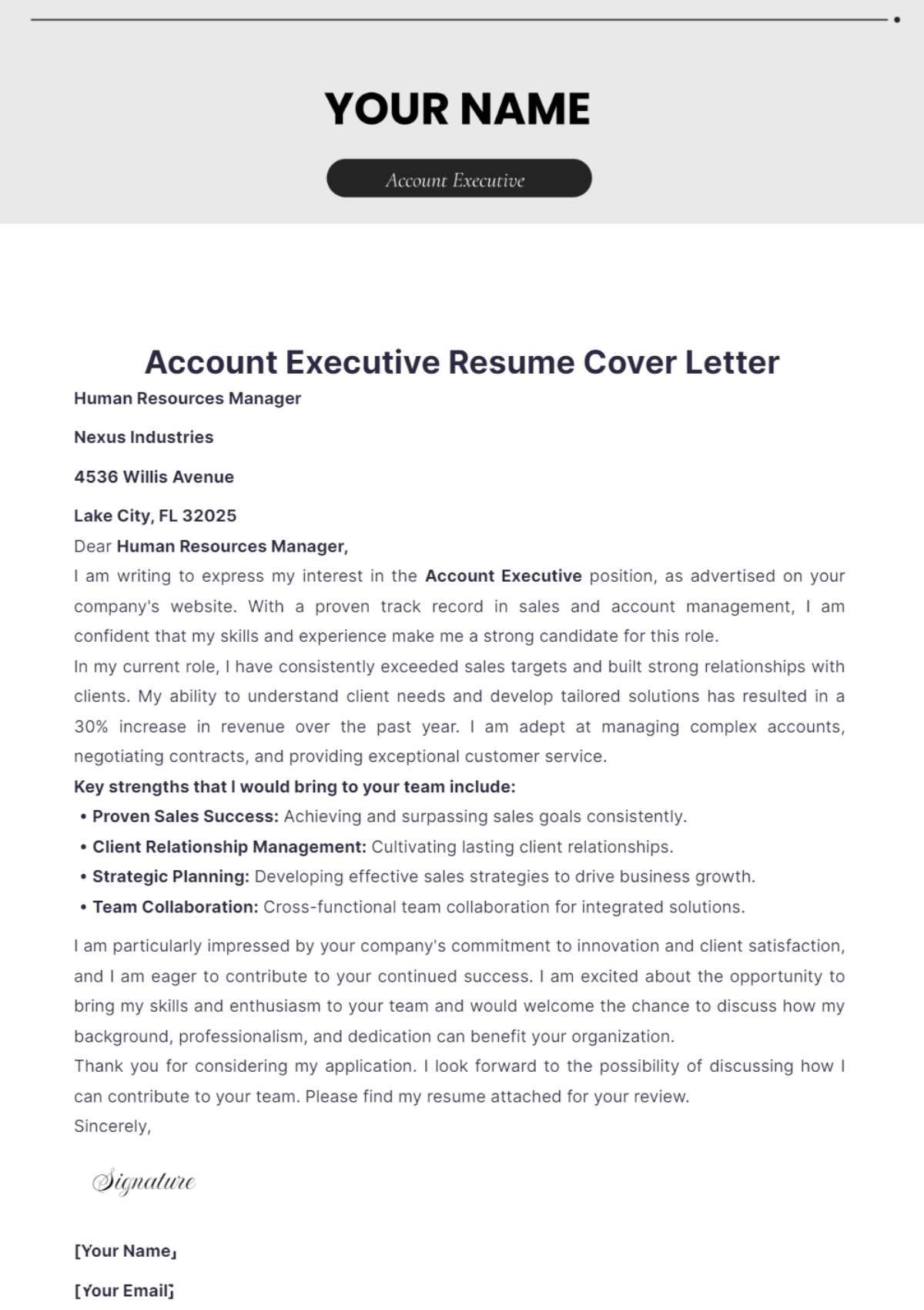 Account Executive Resume Cover Letter - Edit Online & Download