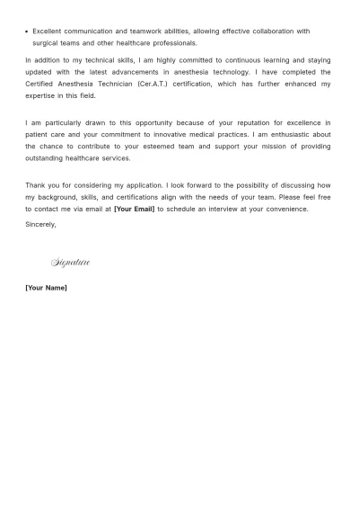 Free Anesthesia Technician Resume Cover Letter to Edit Online