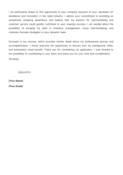 Free Merchandise Associate Resume Cover Letter to Edit Online