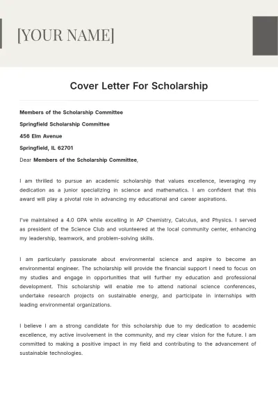 Free Cover Letter For Scholarship to Edit Online