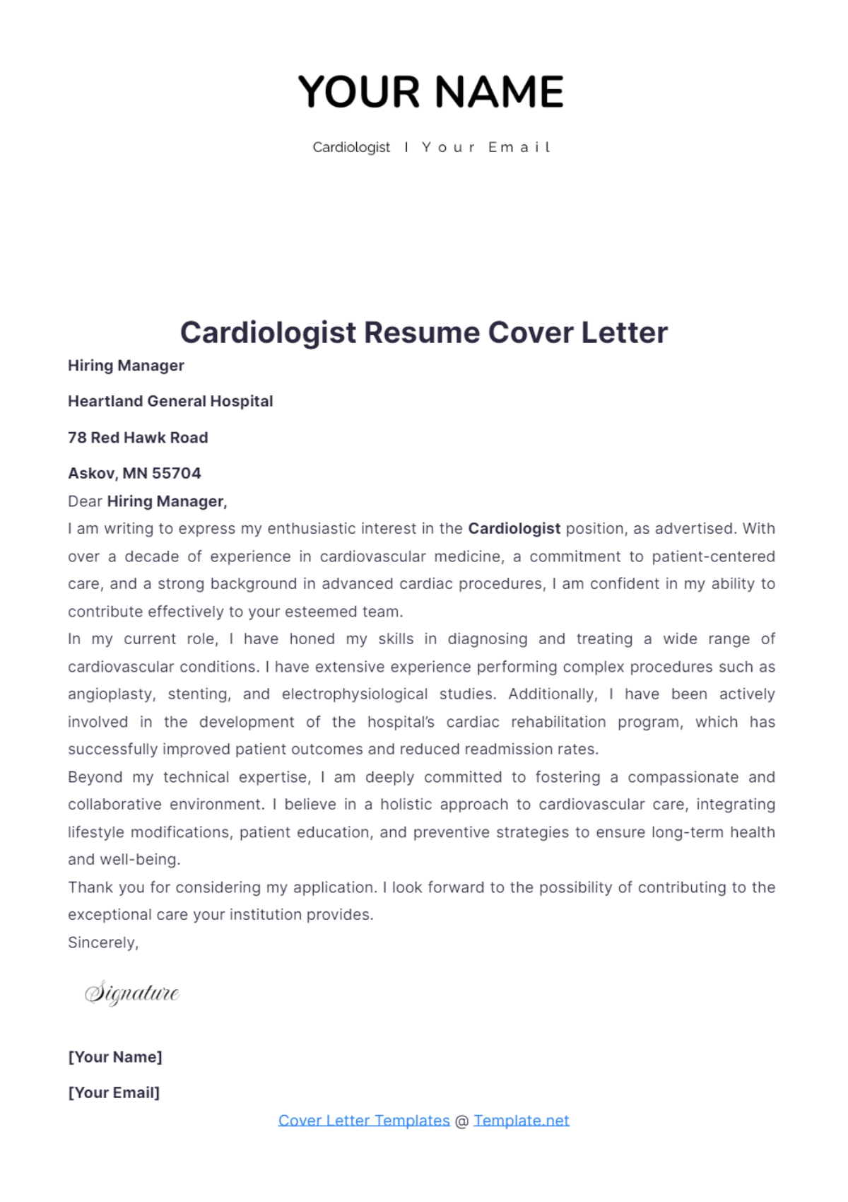 Cardiologist Resume Cover Letter - Edit Online & Download