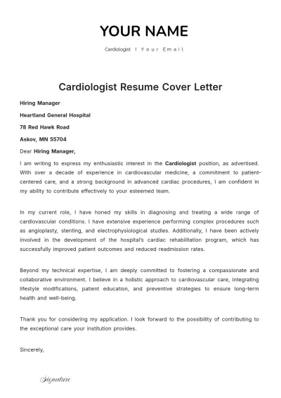 Free Cardiologist Resume Cover Letter to Edit Online