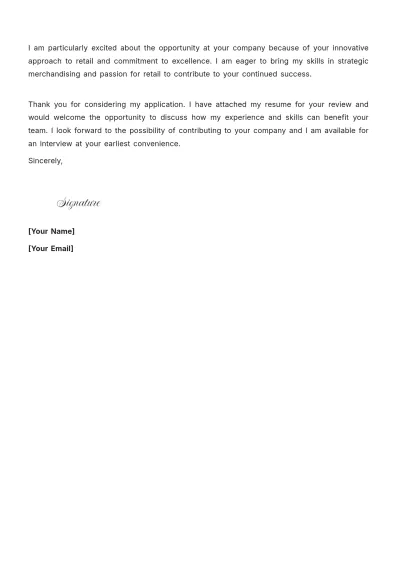 Free Merchandising Representative Resume Cover Letter to Edit Online