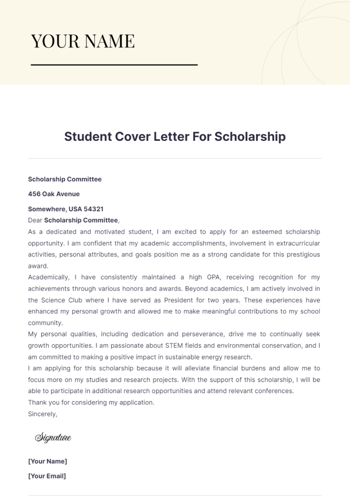 Student Cover Letter For Scholarship - Edit Online & Download