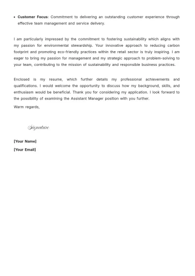 Free Assistant Manager Resume Cover Letter to Edit Online