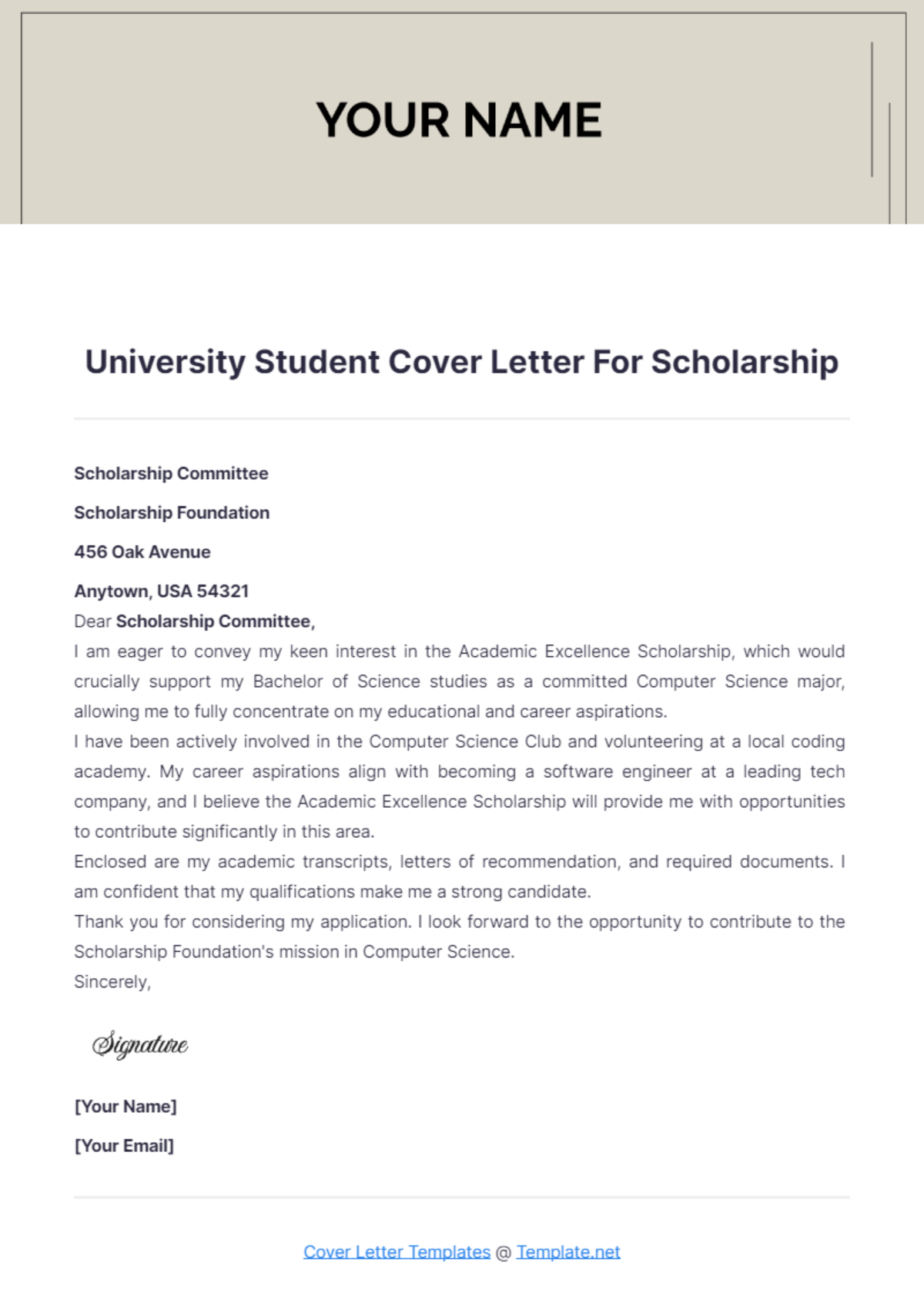 University Student Cover Letter For Scholarship - Edit Online & Download