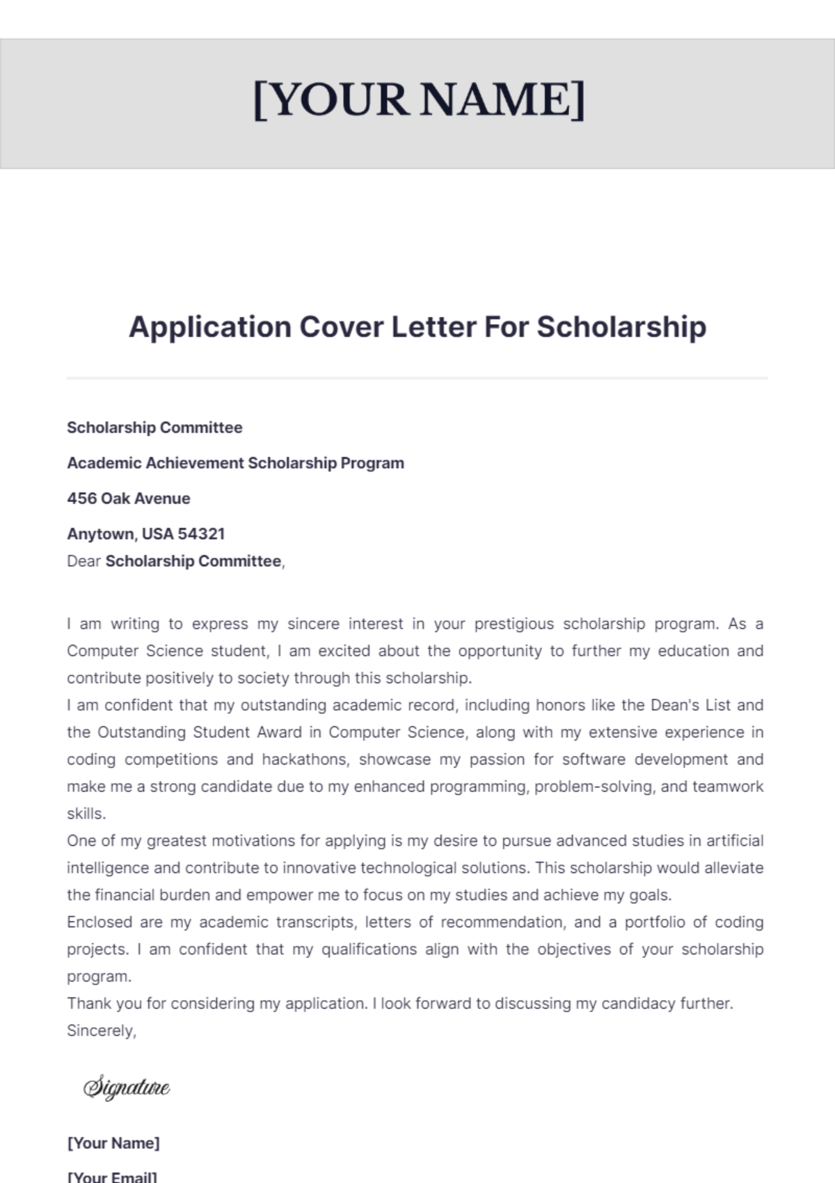 Application Cover Letter For Scholarship - Edit Online & Download