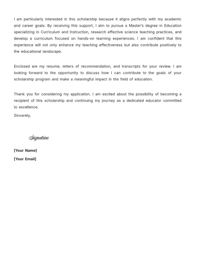 Free Teacher Academic Scholarship Cover Letter to Edit Online