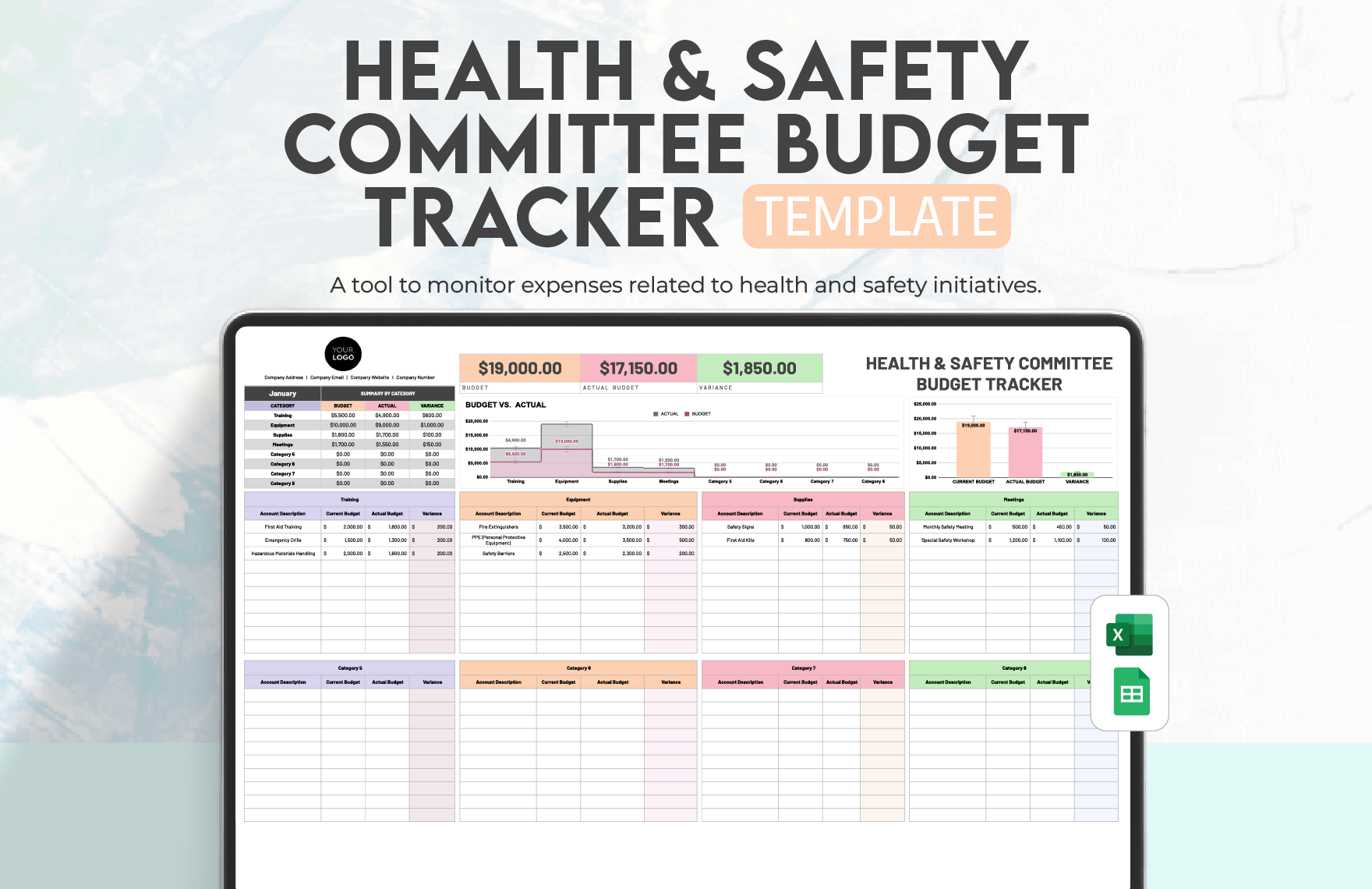 Health & Safety Committee Budget Tracker Template in Excel, Google Sheets