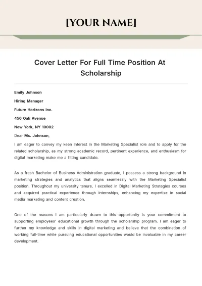Free Cover Letter For Full Time Position At Scholarship to Edit Online