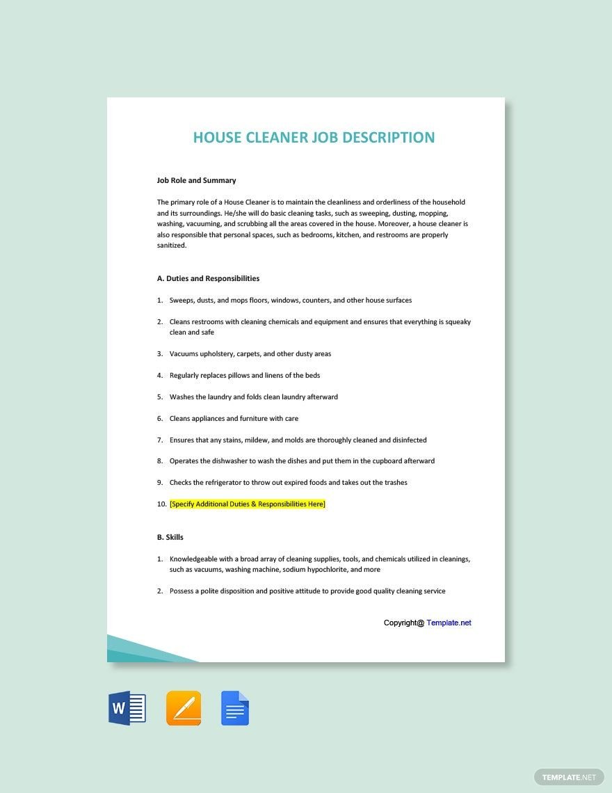 House Cleaner Job Ad and Description Template