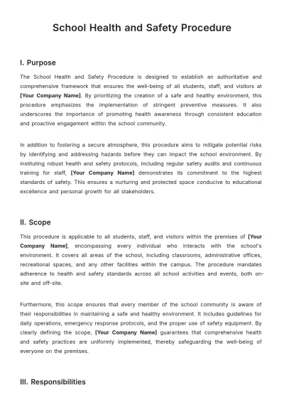 Free School Health and Safety Procedure Template to Edit Online