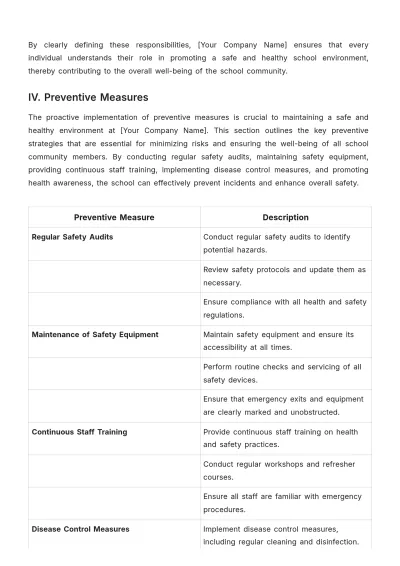 Free School Health and Safety Procedure Template to Edit Online