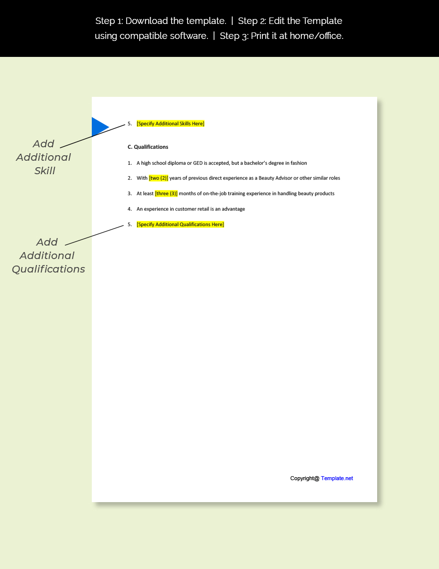 Free Beauty Advisor Job Description Google Docs Word Apple Pages PDF Template