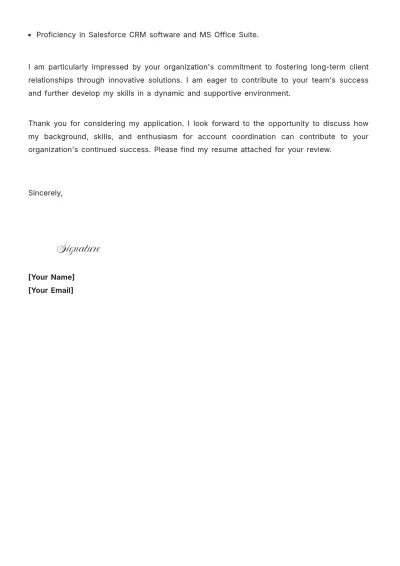Free Account Coordinator Cover Letter For Job Application to Edit Online
