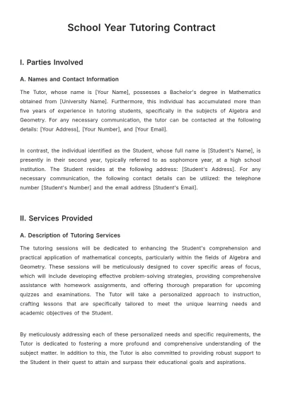 Free School Year Tutoring Contract Template to Edit Online
