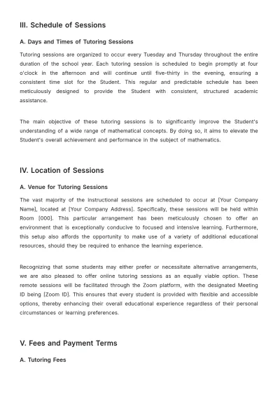 Free School Year Tutoring Contract Template to Edit Online