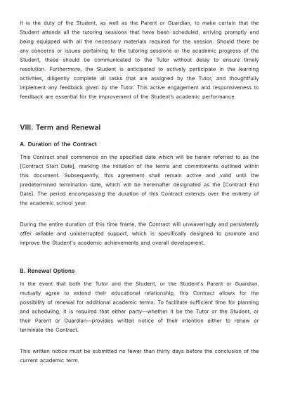 Free School Year Tutoring Contract Template to Edit Online