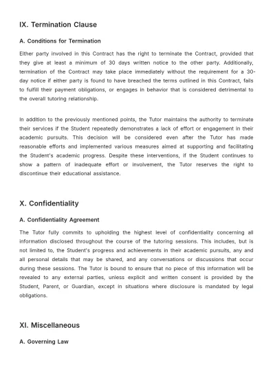 Free School Year Tutoring Contract Template to Edit Online