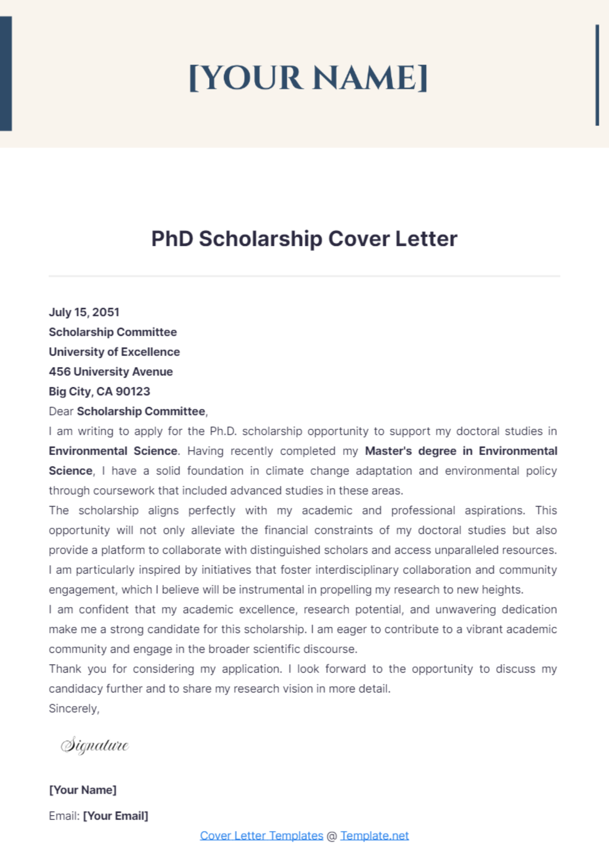 PhD Scholarship Cover Letter - Edit Online & Download