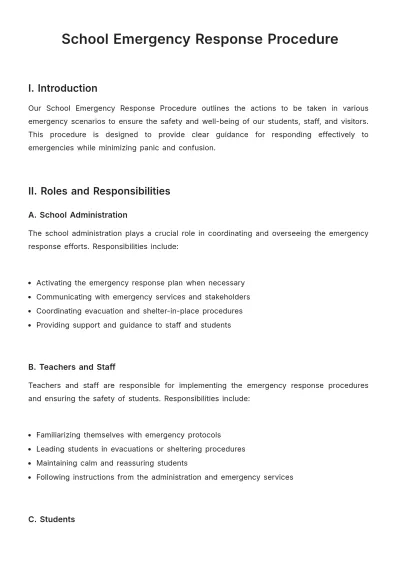 Free School Emergency Response Procedure Template to Edit Online