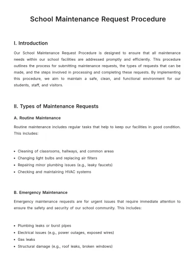 Free School Maintenance Request Procedure Template to Edit Online
