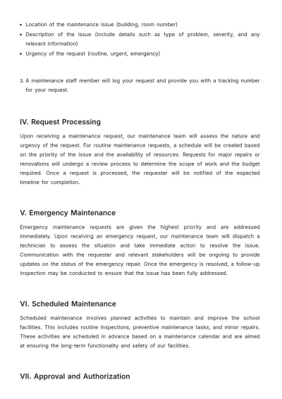 Free School Maintenance Request Procedure Template to Edit Online