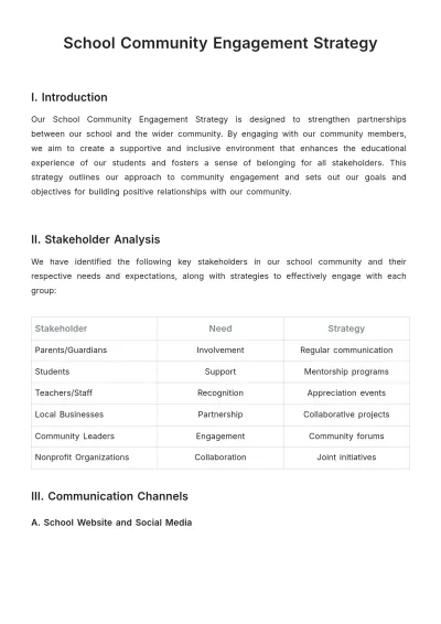 Free School Community Engagement Strategy Template to Edit Online