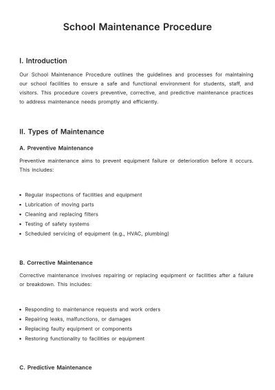 Free School Maintenance Procedure Template to Edit Online