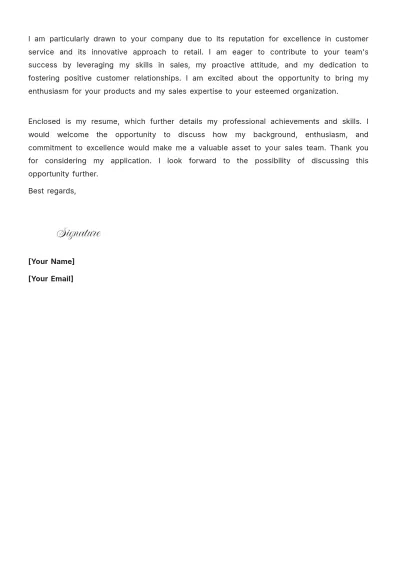 Free Sales Associate Resume Cover Letter to Edit Online