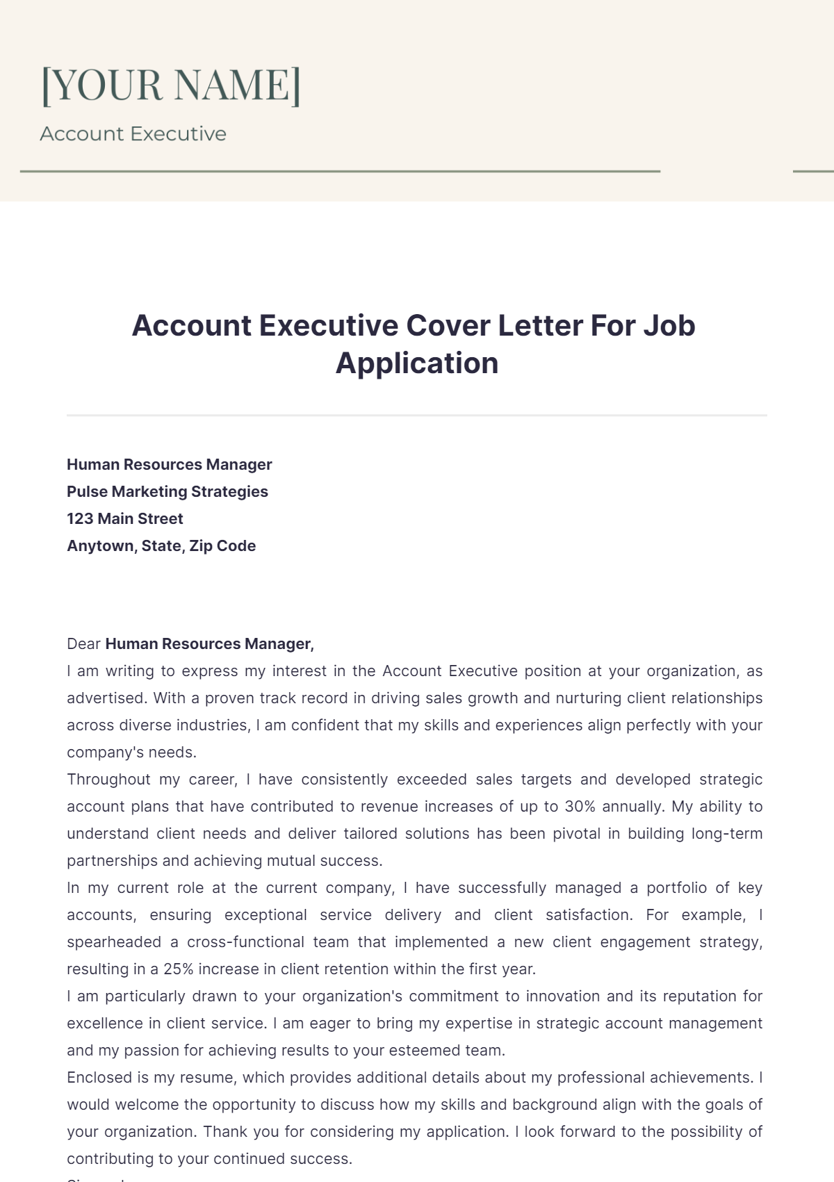 Account Executive Cover Letter For Job Application - Edit Online & Download