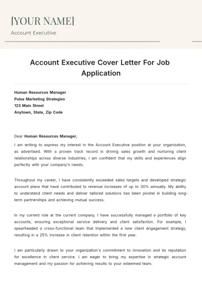Free Account Executive Cover Letter For Job Application to Edit Online