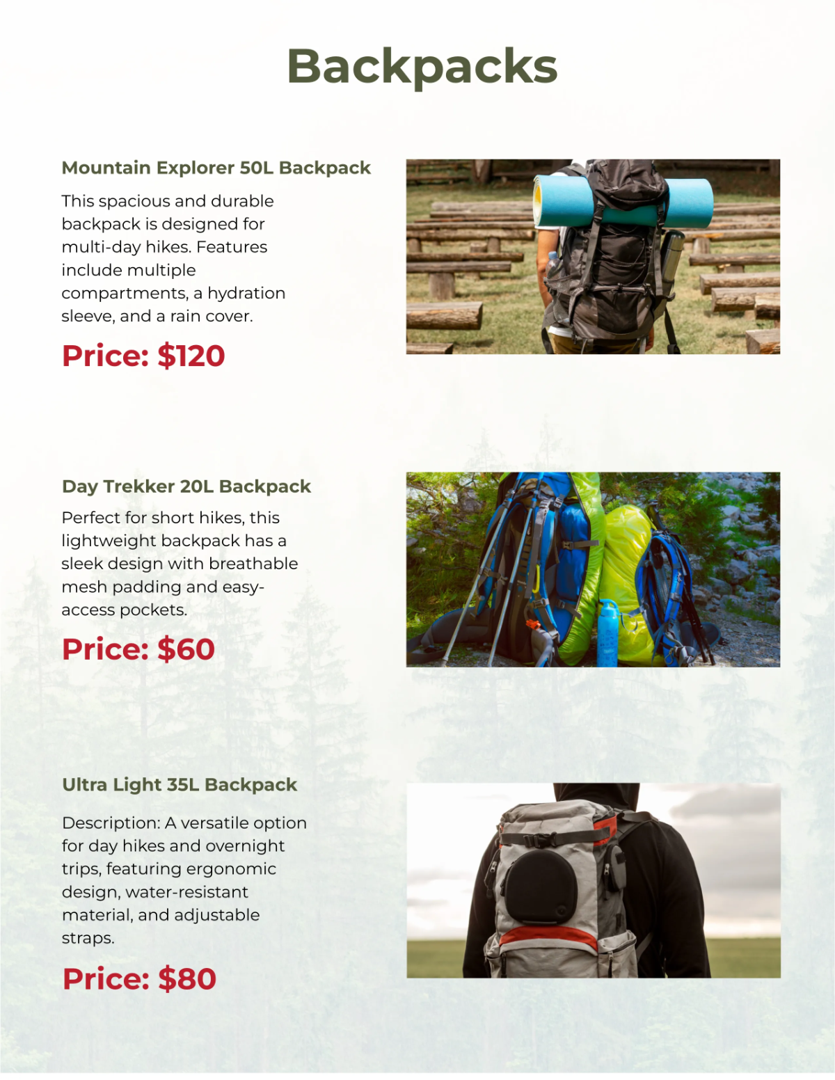 Free Hiking Essentials Catalog Template to Edit Online