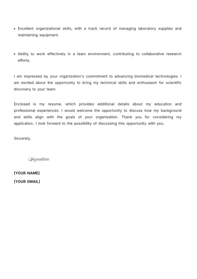 Free Laboratory Technician Resume Cover Letter to Edit Online