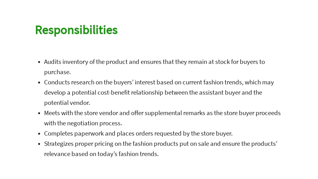 Fashion Assistant Buyer Job Description Template Free PDF Google 