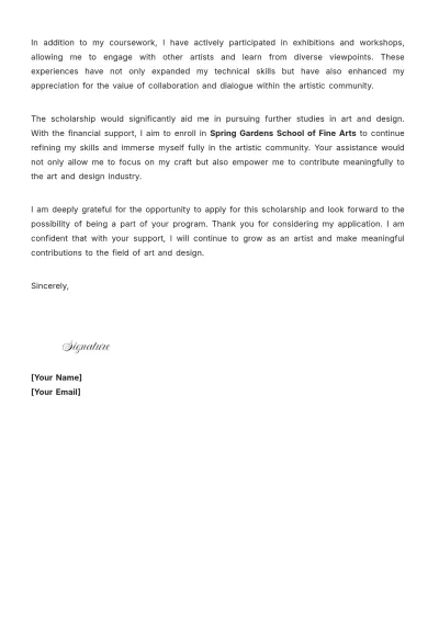 Free Art And Design Scholarship Cover Letter to Edit Online
