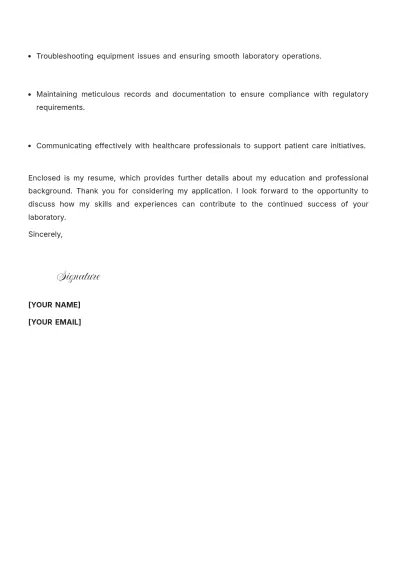 Free Laboratory Technologist Resume Cover Letter to Edit Online