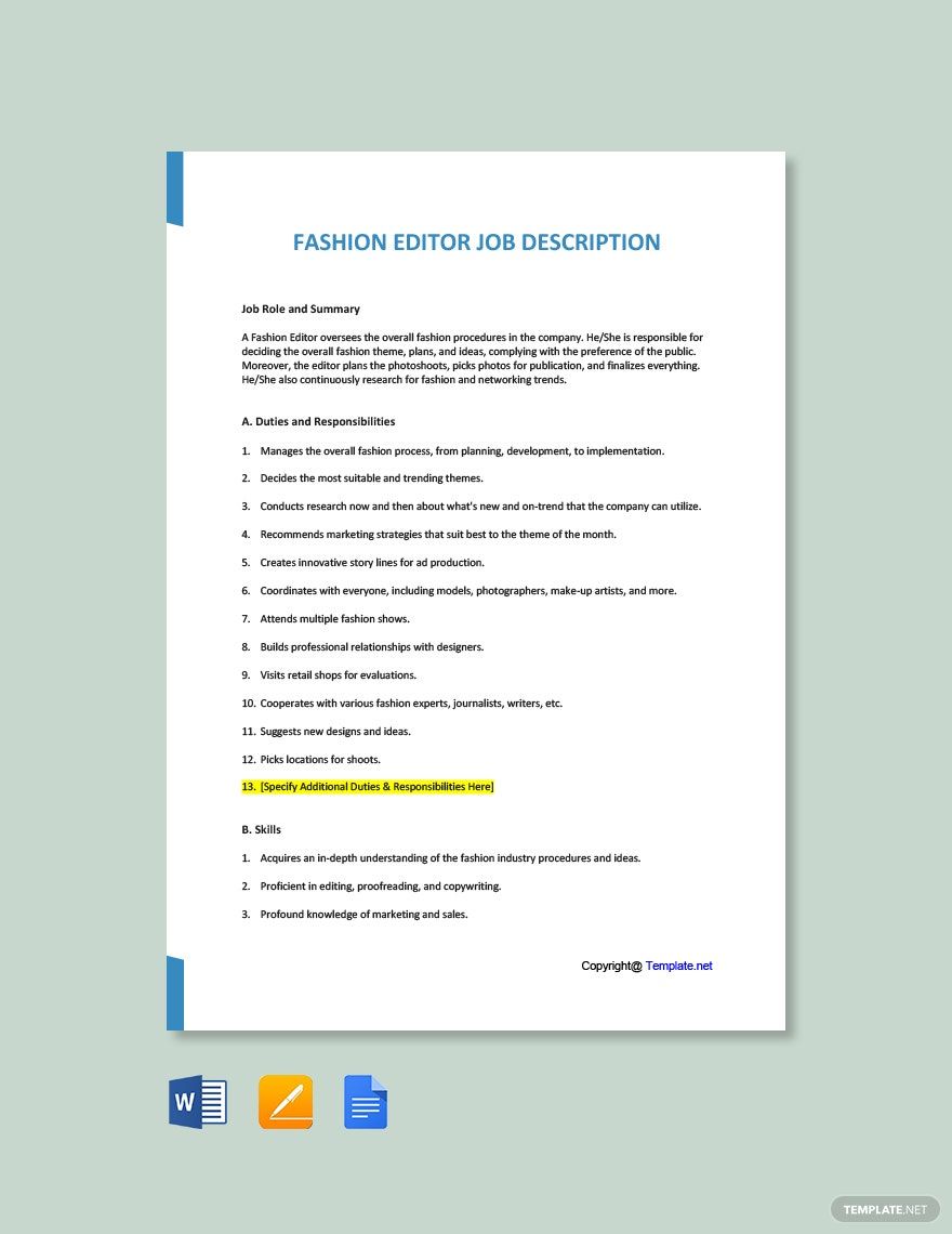 Assistant Video Editor Job Description Google Docs Word Apple Pages PDF Template