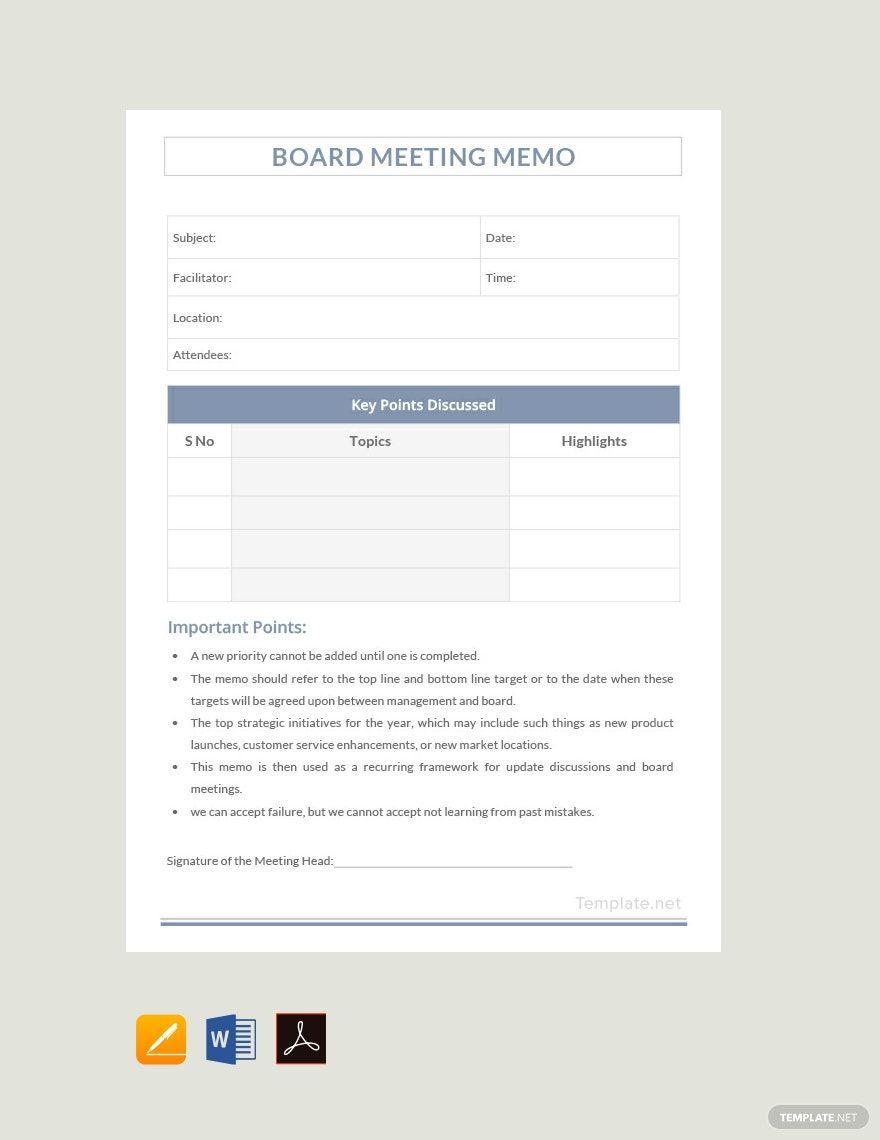 Sample Board Meeting Memo Template