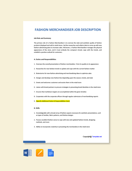 FREE Fashion Merchandiser Job Description Template - Word (DOC) | Apple