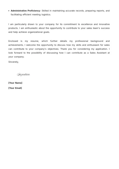 Free Sales Assistant Resume Cover Letter to Edit Online