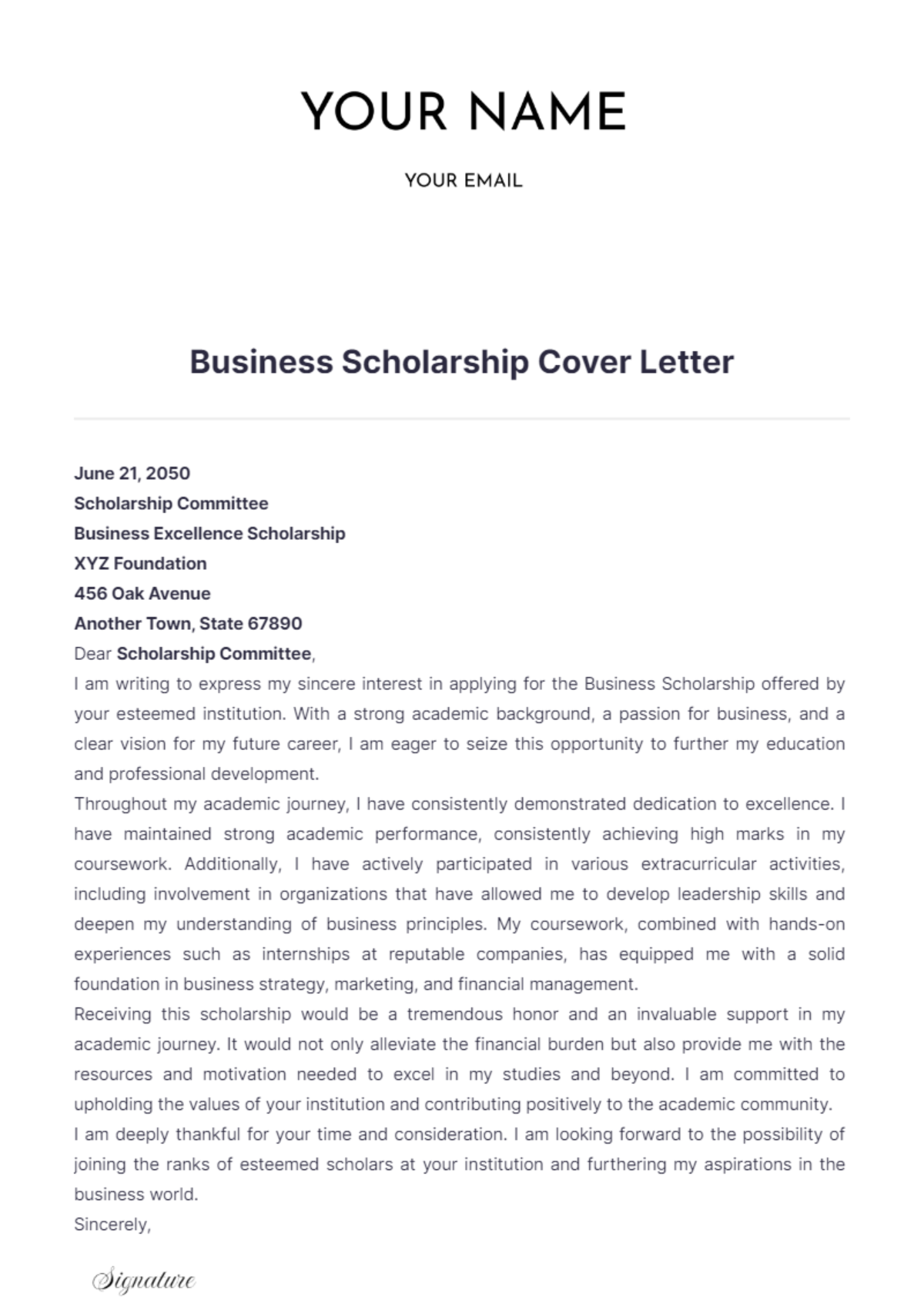 Business Scholarship Cover Letter - Edit Online & Download