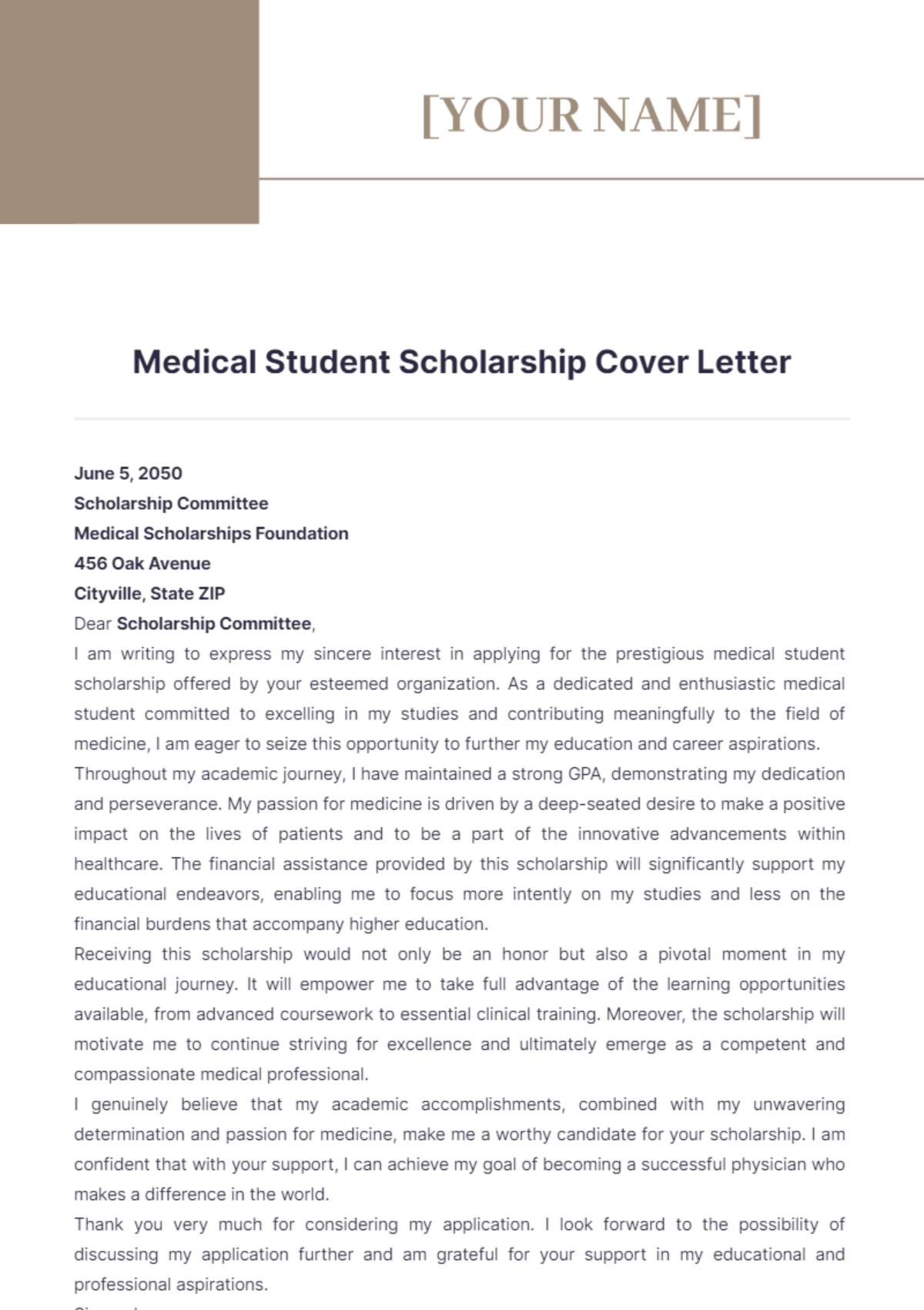 Medical Student Scholarship Cover Letter - Edit Online & Download