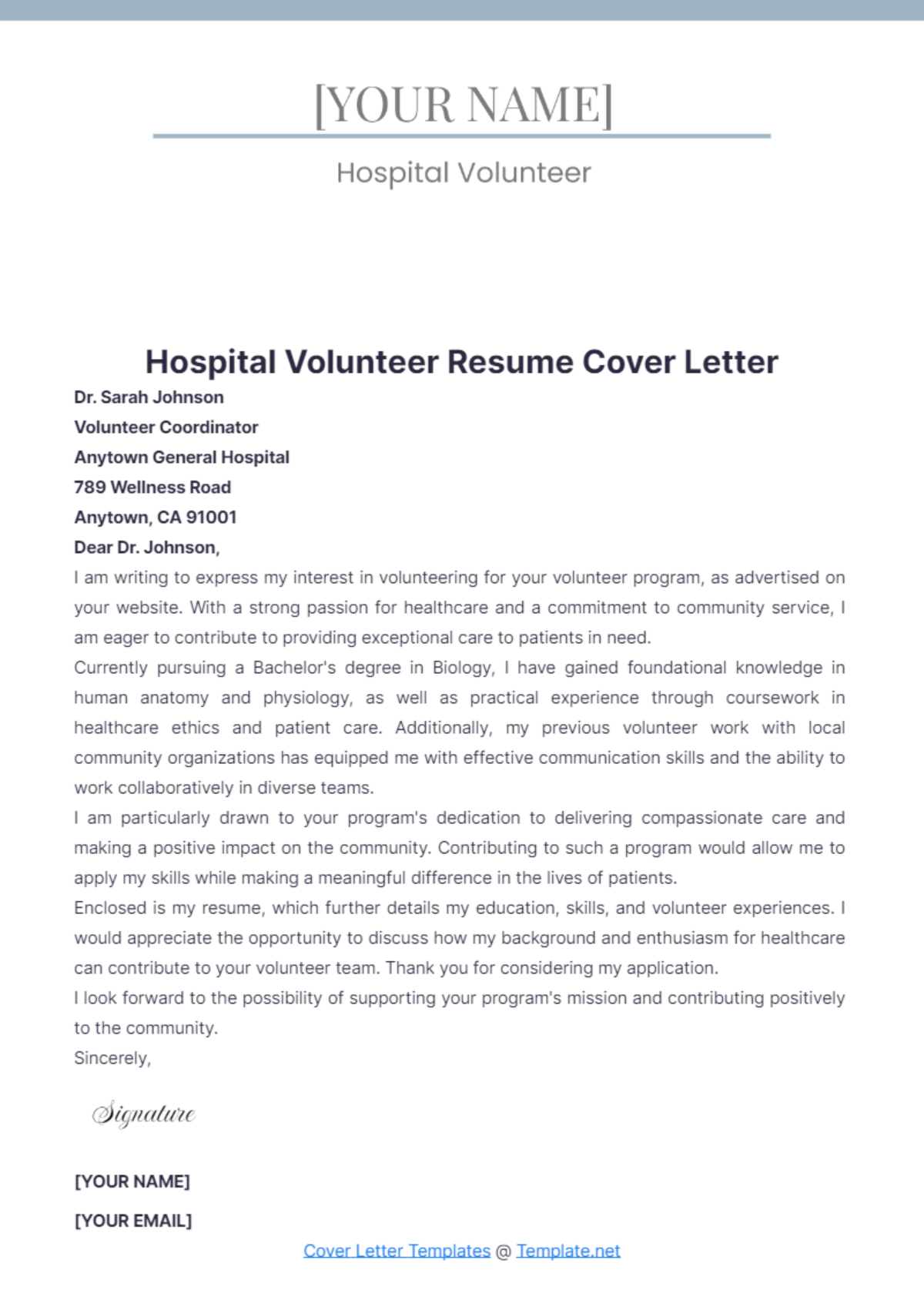 Hospital Volunteer Resume Cover Letter - Edit Online & Download