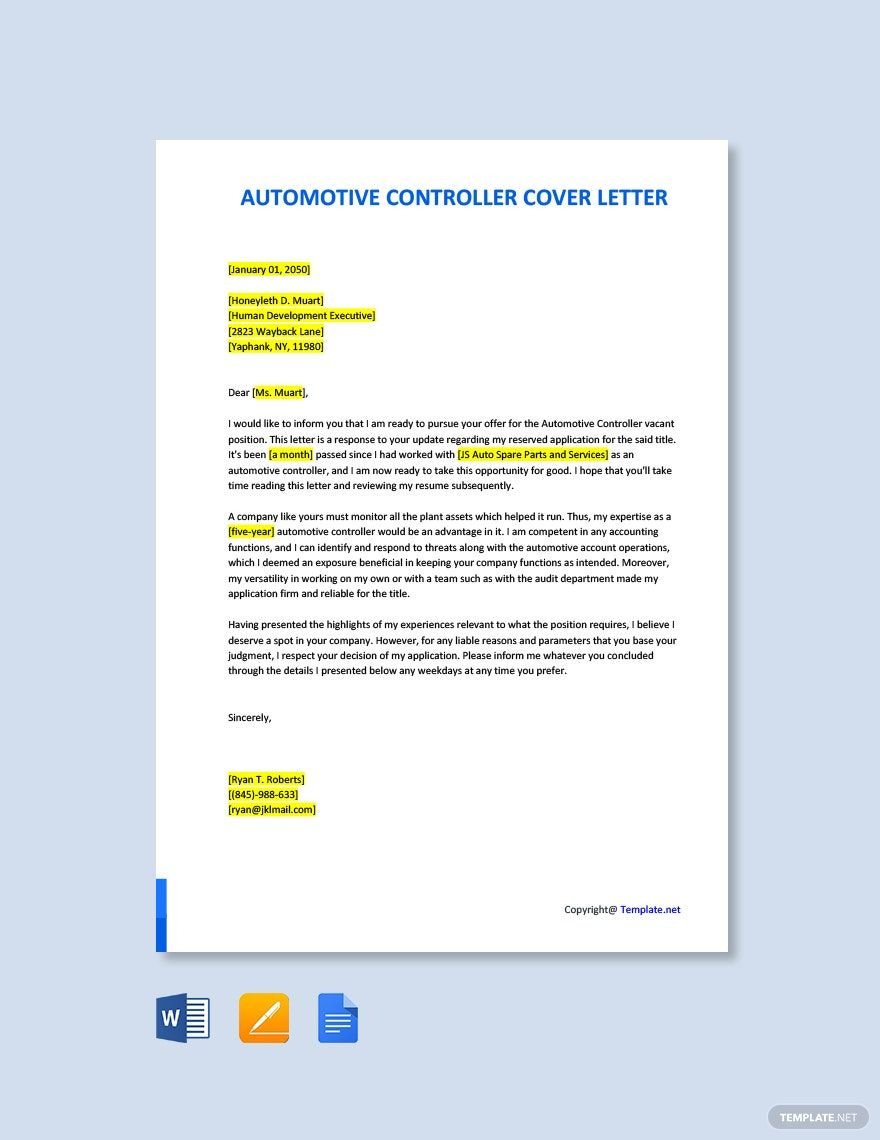 Automotive Controller Cover Letter