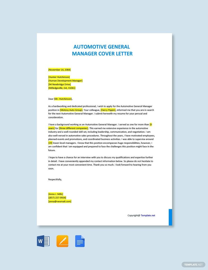 Automotive General Manager Cover Letter