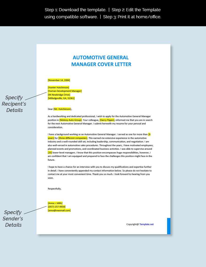 Automotive General Manager Cover Letter