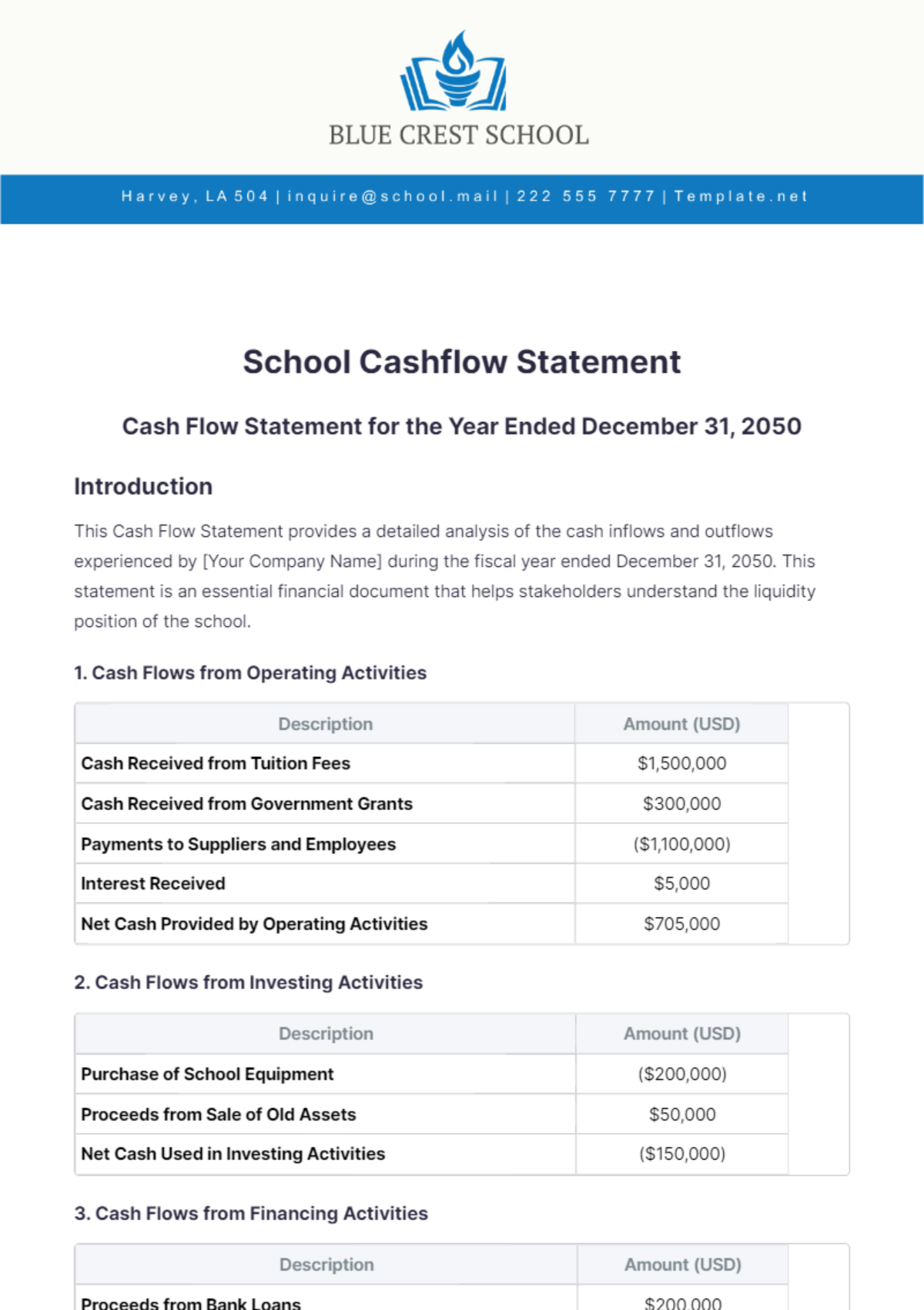 School Cashflow Statement Template - Edit Online & Download