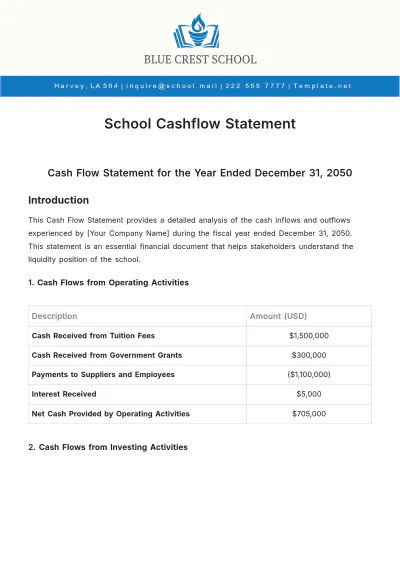 Free School Cashflow Statement Template to Edit Online